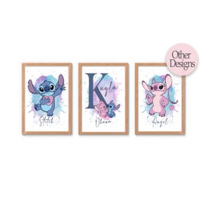 Personalised Lilo & Stitch Print Set Of 3 Stitch Nursery Decor Ohana Wall Art Angel Poster Stitch Print Girl Room Decor Lilo Stitch Poster