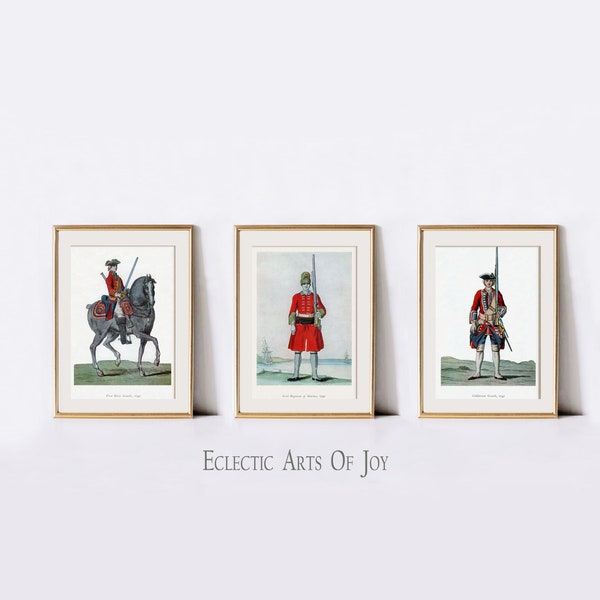 Set Of 3 Vintage Military Art Prints, Battle Horse, Soldier Art, Antique British US Army Wall Decor, Home Decor, Army Gift, FAST DELIVERY