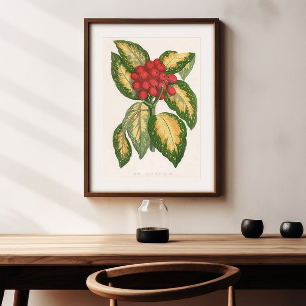 Botanical Art Print, Japanese laurel Leaf Print, Plant Poster, Foilage Print, Bedroom/Living/Kitchen Wall Art, Floral Home Decor, Wall Decor