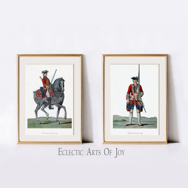 Pair Of Vintage Military Art Prints, Battle Horse Soldier Wall Art, Antique British US Army Wall Decor, Home Decor, Army Gift, FAST DELIVERY