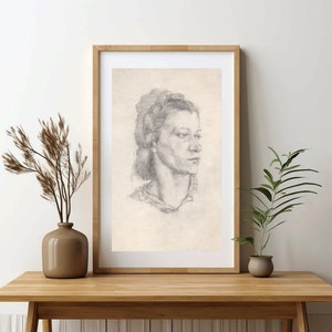 Female Portrait Vintage Art Poster Antique Portrait Lady Sketch Neutral Decor Living Room Art Cottagecore Wall Print Farmhouse Home Decor