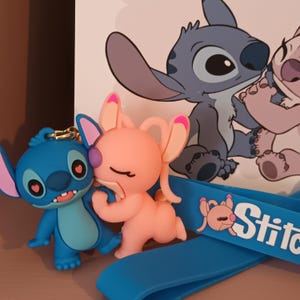 Stitch and Angel Keyring Cute Disney Keycharm Lilo & Stitch Gifts 3D Stitch Figure Toy Stitch Angel Keychain Ornament  Charm For Backpack