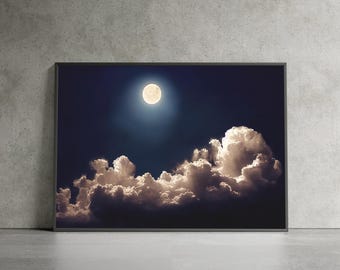 Nachtelijke hemel Art Print Maan en wolken poster Mystieke luchtscène landschap