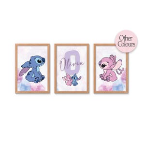 Stitch Angel Set of 3 Name Prints Personalised Lilo Stitch Posters Custom Lilo & Stitch Wall Art Bedroom Personalized Stitch Poster Nursery