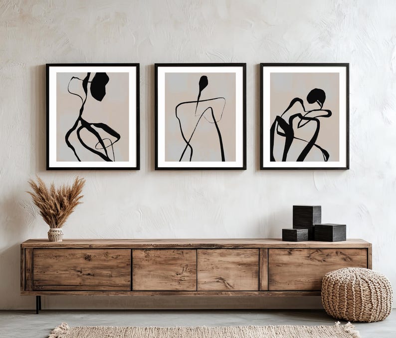 Set of 3 Abstract Female Figure Art Prints – Modern Neutral Wall Decor ...