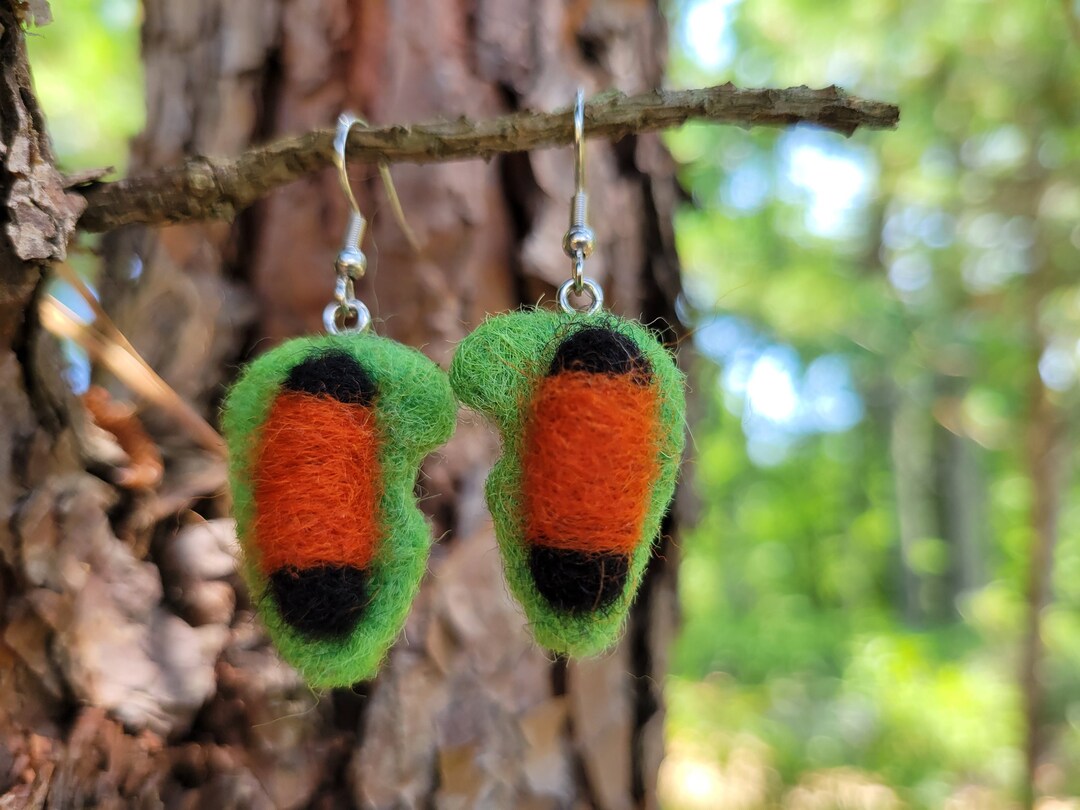 Needlefelted Woolly Bear Caterpillar Earrings, Bug Jewelry, Forest