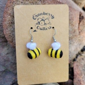 Needle-Felted Wool Bumblebee Earrings, Nature-Themed Jewelry, Bug Jewelry, Gift For Her