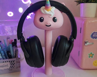 Soporte para auriculares de unicornio: un adorable accesorio de escritorio estilo kawaii | Decoración rosa para tu configuración de juego | Regalo ideal para gamers y amantes de la estética