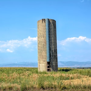 Old Farm Silo Print, Abandoned Grain Silo Print, Farm Silo with Mountain View, Colorado Country Farm Art