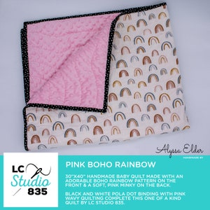 Boho Rainbow Baby Quilt with Pink Minky