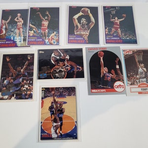 Tarjetas coleccionables antiguas de los Cleveland Cavaliers, lote de 9, Bratz n.° 71, Carr n.° 72, Edwards n.° 90, Laimbeer n.° 74, Cage n.° 101, Oakley n.° 50, Ferry n.° 33 y n.° 406, Hill n.° 20