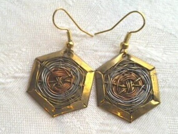Vintage Copper Coiled Pierced Wire Earrings/Geome… - image 3