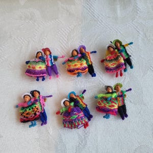 Vintage Folk Art Guatemala Textile Worry Doll Couple (Set of Six)/Tiny Worry Dolls/Vivid Color Intricate details/Hand Made/Unique/Special