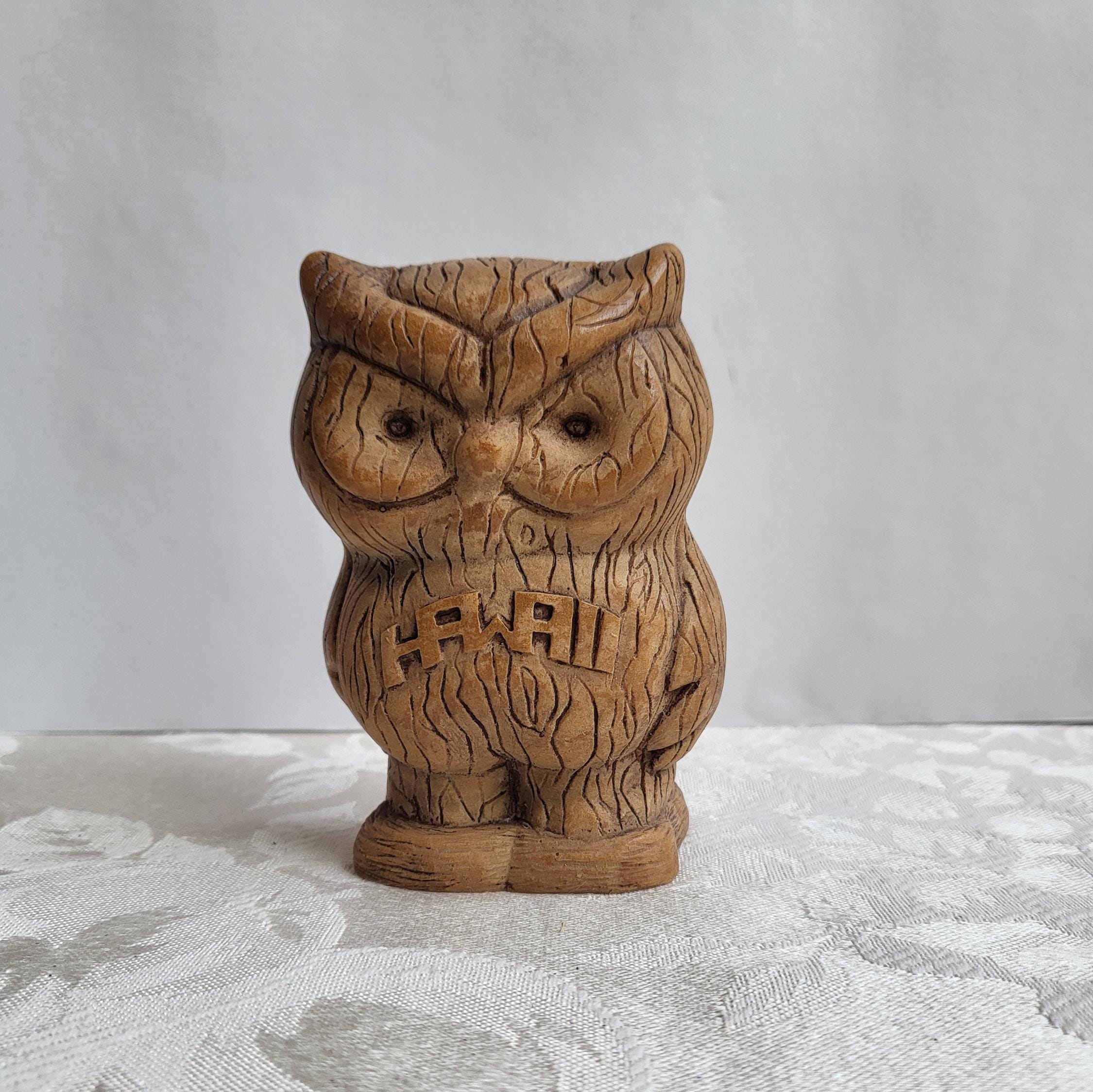Vintage Beautiful Wooden Carved Owl Figurine/Unique Piece of Art/Collector & Decorative/Made in Hawaii by BIP/Pueo (Hawaiian Owl)