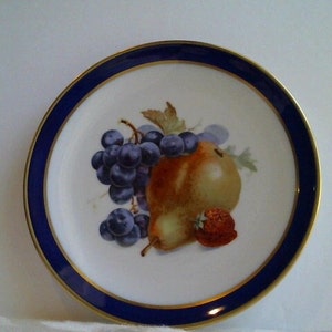 Vintage Bavaria Echt Cobalt Blue with Gold Trim Rim Golden Crown E & R Fruit Plate/Lovely Orchard Pattern/Classic Decorative colorful Plate/