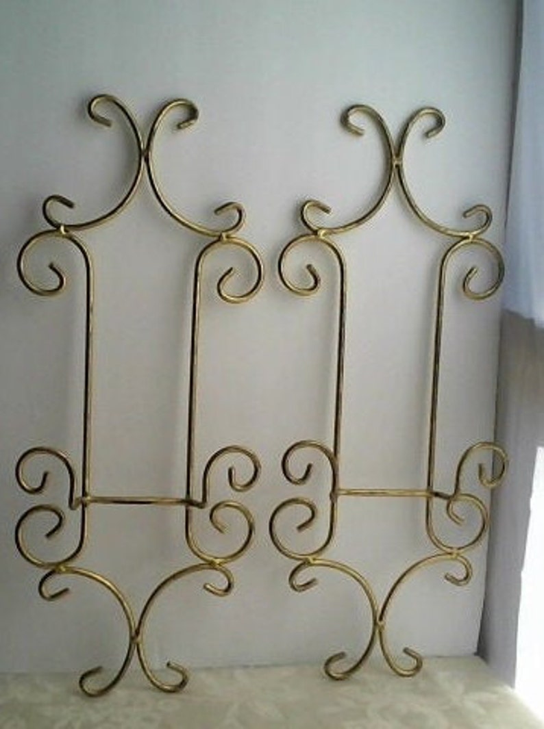 Vintage Pair of Antique Gold Toned Wrought Iron Metal Plate Racks ...