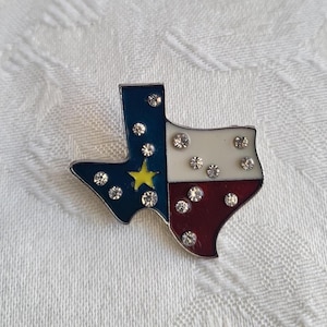 Vintage Texas Flag Rhinestone Brooch Pin Red, White and Blue Lone Star State Flag/Accessory for clothing, hat, purse, backpack/Lapel Pin