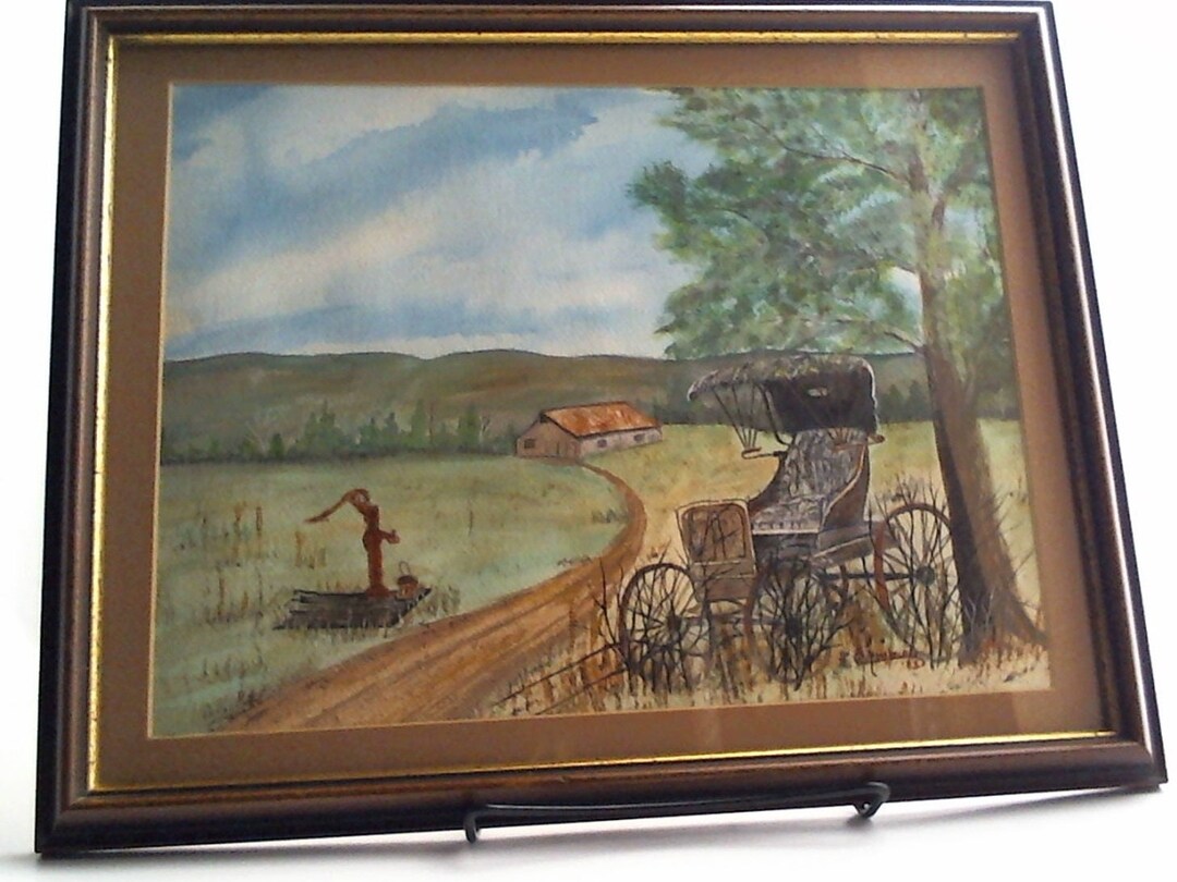 VINTAGE Original WATERCOLOR PAINTING of a Country Road Scenery With an ...
