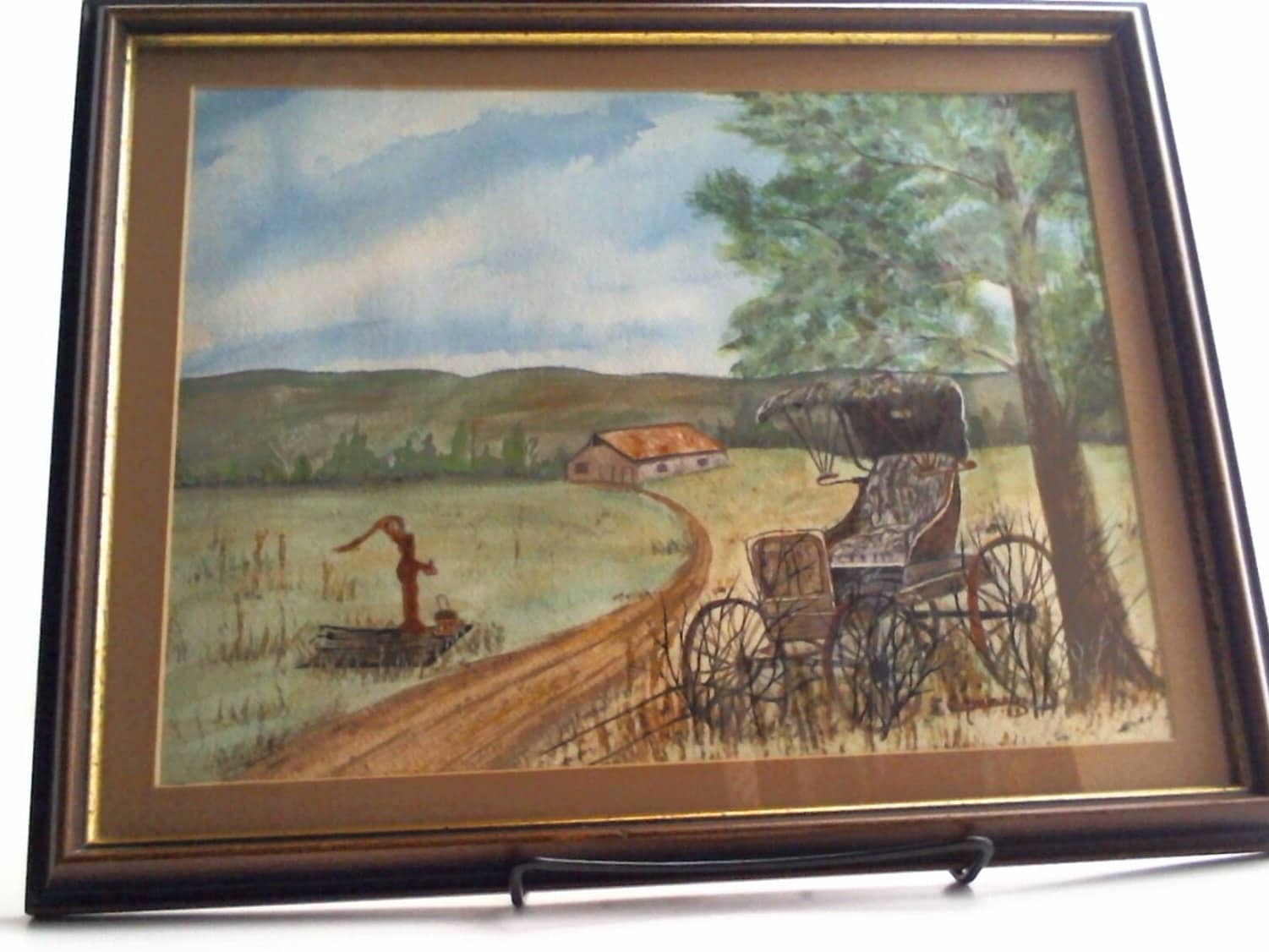 VINTAGE Original WATERCOLOR PAINTING of a Country Road Scenery With an ...