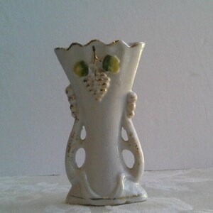 Vintage Porcelain Bud Vase Made in Japan/Handles on both sides/Grape Cluster Design embossed with gold trim/Elegant 4.25&quot; Tall Bud Vase/Rare