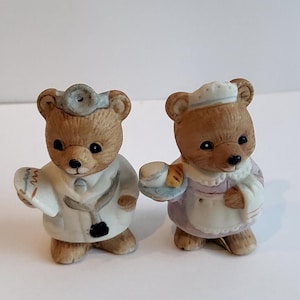 VINTAGE Cute Ceramic Homco Career Professional Bears (Set of 2)/Cute DR. Bear & Cute Restaurant worker/Home Interior Figurines #8820