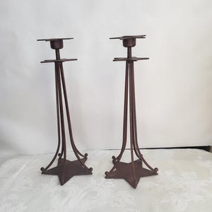 VINTAGE Two Wrought Iron Candlestick Holders/Tall Slender Design w/Star Shaped Base/Five Arms supporting candle/Curved Legs/11&quot; tall/Rare