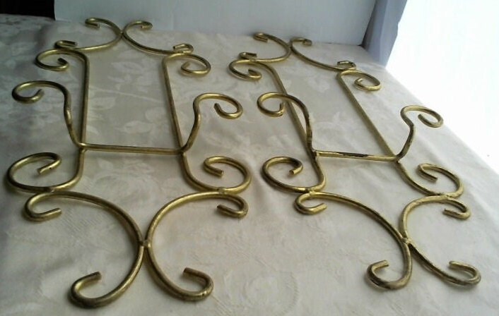Vintage Pair of Antique Gold Toned Wrought Iron Metal Plate Racks ...