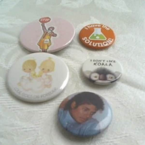 VINTAGE Pinback Button Assortment (Lot of 5/1980s/Michael Jackson, Ronald McDonald, Precious Moments, Solution, Koala/Collectibles