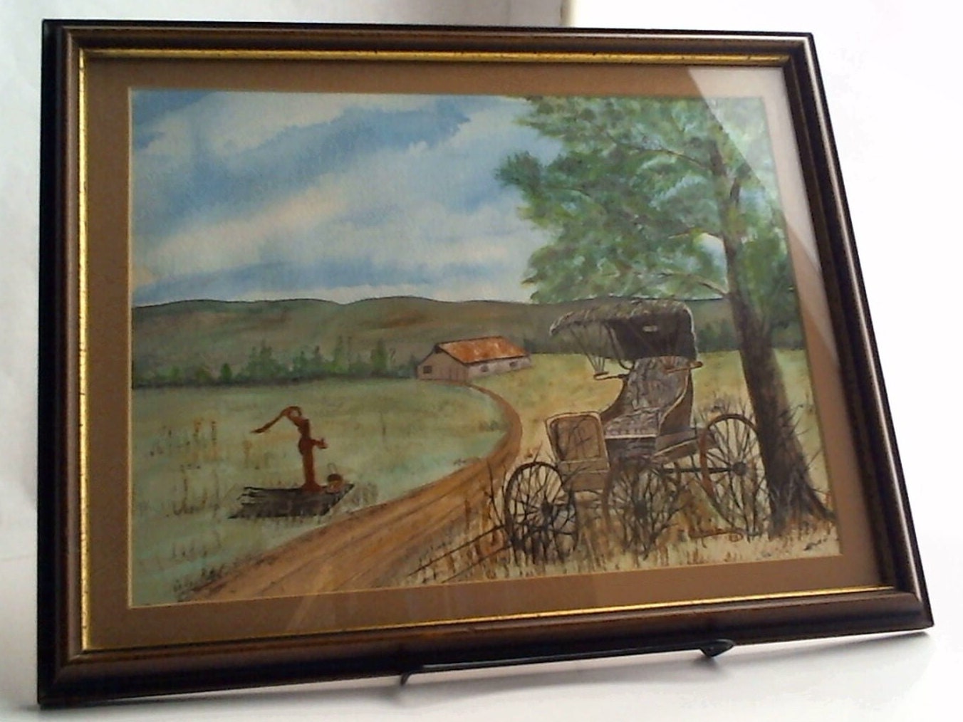 VINTAGE Original WATERCOLOR PAINTING of a Country Road Scenery With an ...