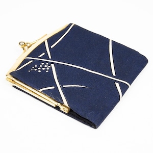 Fuilio Pucci Italien Vintage Geldbörse: Stofftasche mit Botanischem Druck Leder gefüttert Mini Geldbörse schlank Retro marineblau off-white Goldton