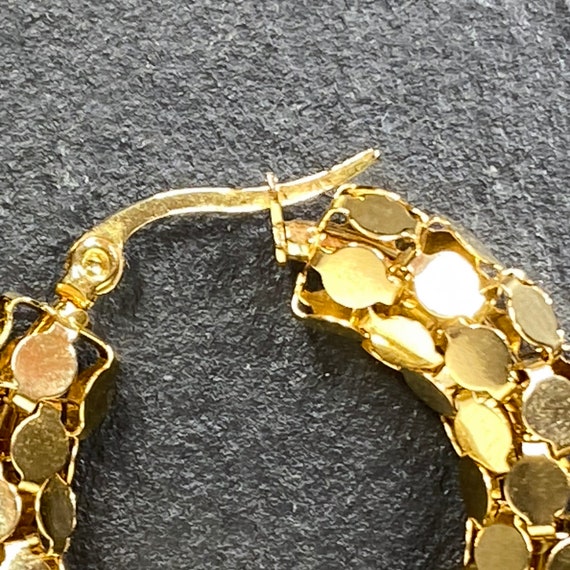 Gold Tone Metal Mesh Hoop Earrings Hinged Vintage… - image 10
