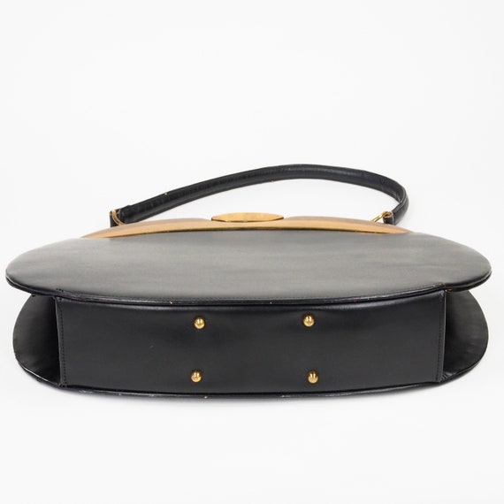Vintage 50s Round Black Genuine Leather by Helen … - image 6