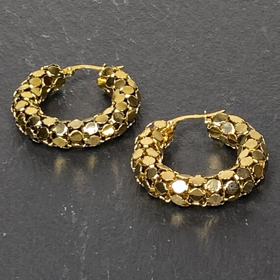 Gold Tone Metal Mesh Hoop Earrings Hinged Vintage… - image 4