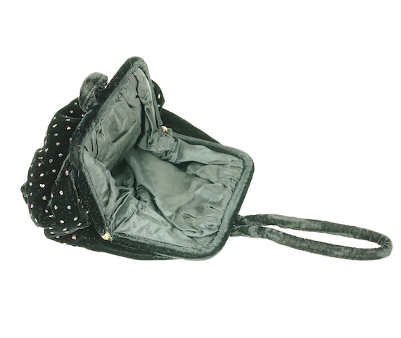 Black Velvet Velour Evening Pouch with Glitter Ac… - image 3