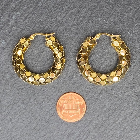 Gold Tone Metal Mesh Hoop Earrings Hinged Vintage… - image 3