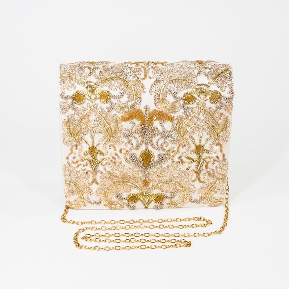 Vintage 80s Ornate Beaded Embroidered Evening Bag The Purple Sack Handbag
