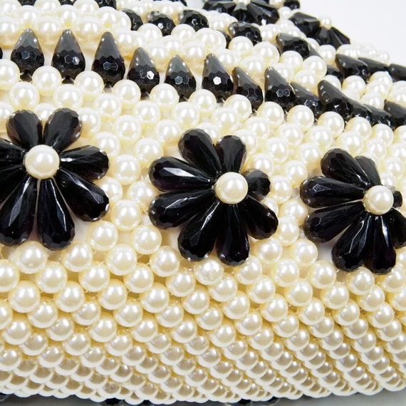 Hand Beaded Vintage Mid Century Faux Pearl Facete… - image 2