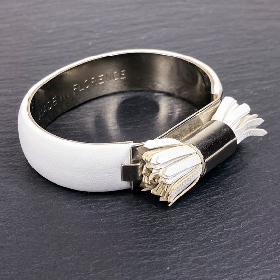 Vita Florence Italy White Leather Covered Bangle … - image 2