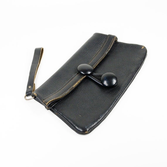 Vintage 50s Genuine Leather Black Wristlet Oversi… - image 2