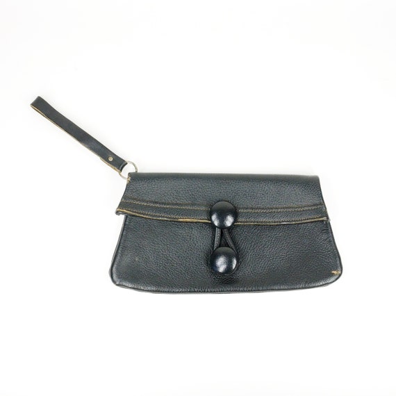 Vintage 50s Genuine Leather Black Wristlet Oversi… - image 1