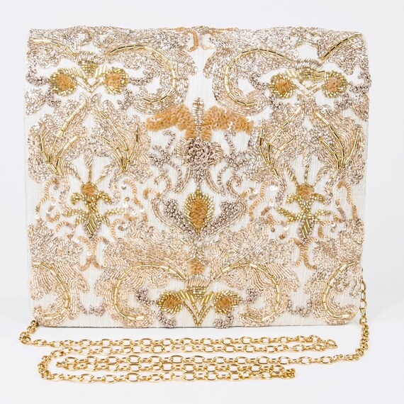 Vintage 80s Ornate Beaded Embroidered Evening Bag The Purple Sack Handbag View 4