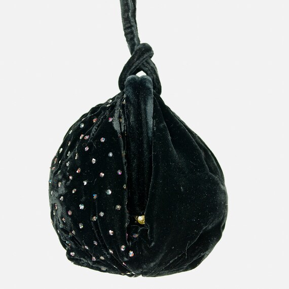 Black Velvet Velour Evening Pouch with Glitter Ac… - image 6