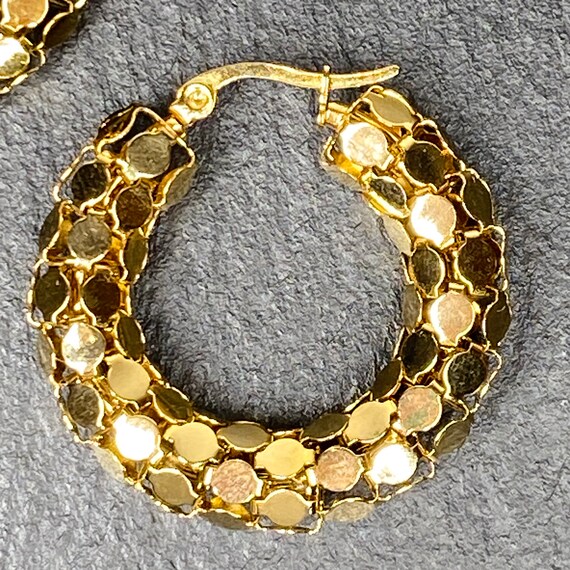 Gold Tone Metal Mesh Hoop Earrings Hinged Vintage… - image 5