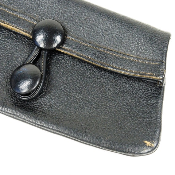 Vintage 50s Genuine Leather Black Wristlet Oversi… - image 8