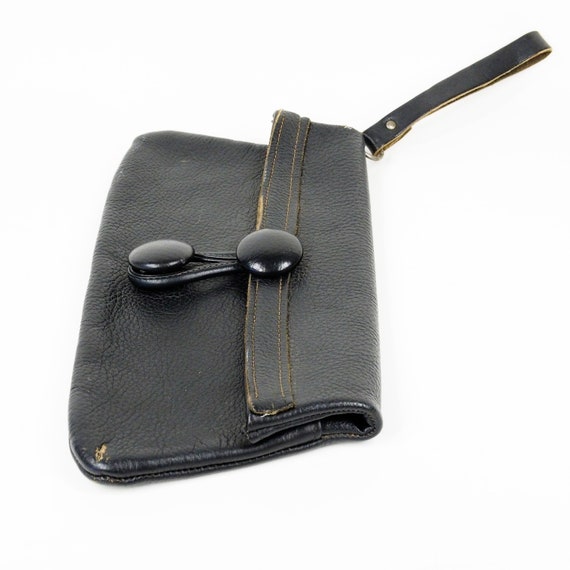 Vintage 50s Genuine Leather Black Wristlet Oversi… - image 6