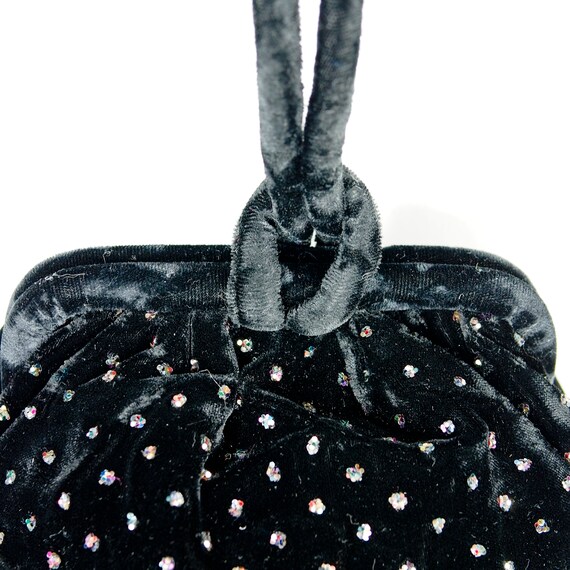 Black Velvet Velour Evening Pouch with Glitter Ac… - image 2