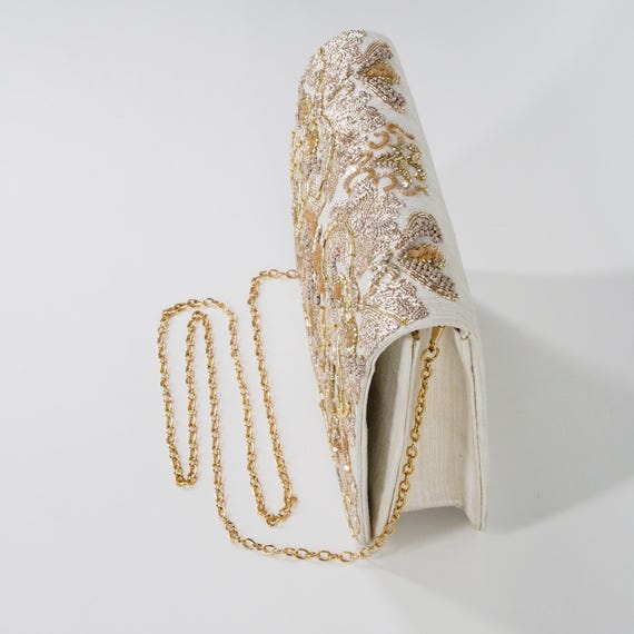 Vintage 80s Ornate Beaded Embroidered Evening Bag The Purple Sack Handbag View 5