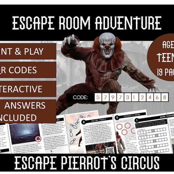 Step into the World of Escape Pierrot's Circus | printable escape room for teens| Party Game, Puzzles, Game Party, Holiday Fun Activity