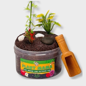 PLANT MAMA Scented Slime - Dirt Soil Garden Slime with Shrubs Flowers and Shovel - Crunchy ASMR
