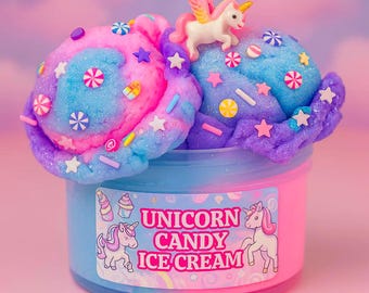 Unicorn Candy Cloud Slime, Tri-Color Scented Slime with Charm